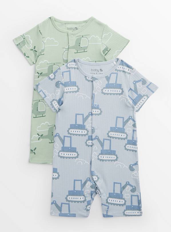 Truck Print Ribbed Rompers 2 Pack  Up to 3 mths